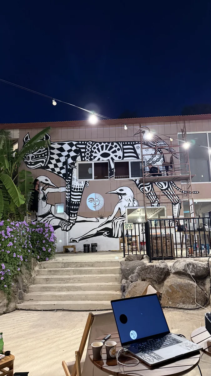 Painting a black-and-white mural indoors