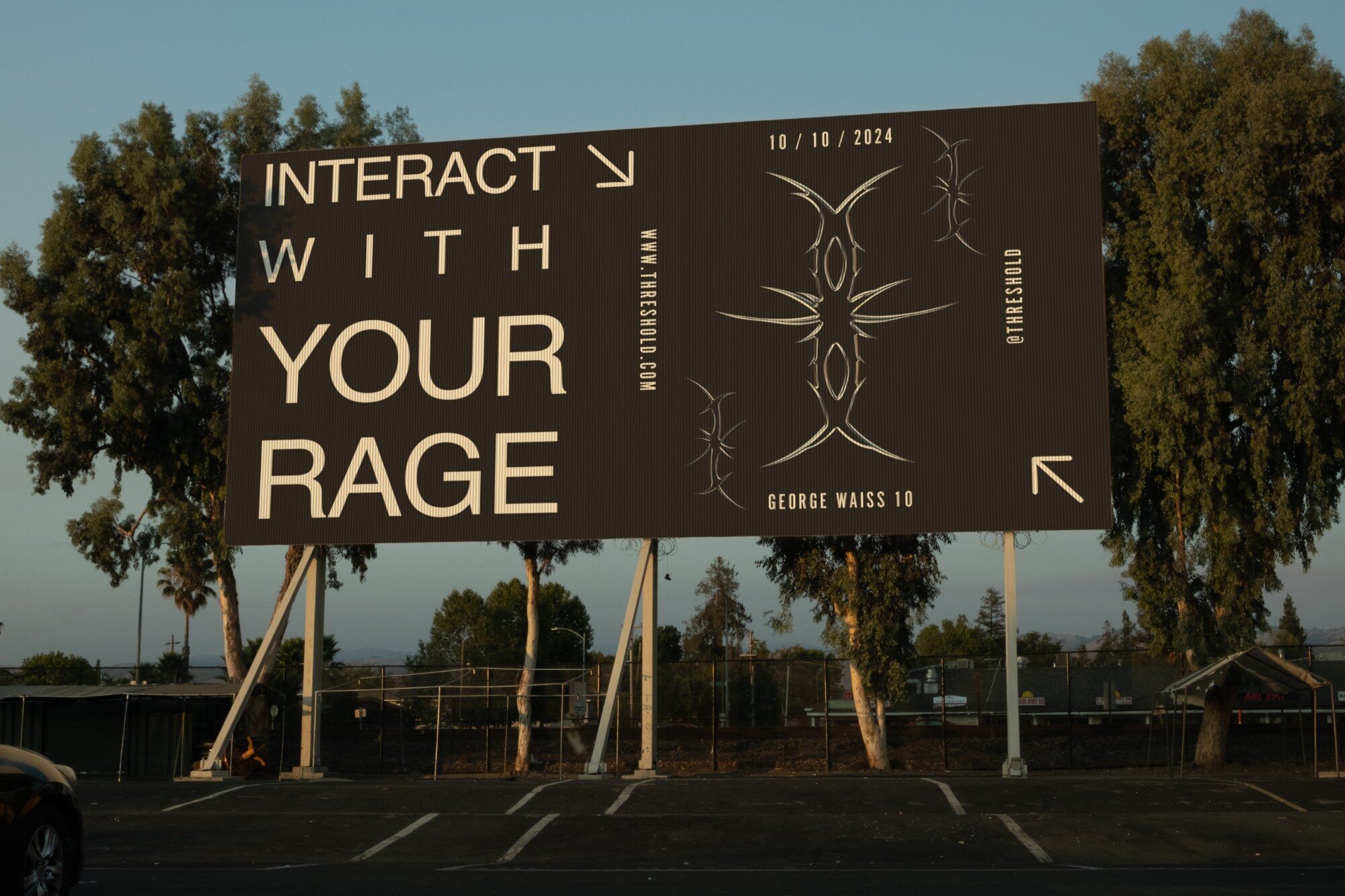 Threshold campaign billboard at golden hour — INTERACT WITH YOUR RAGE