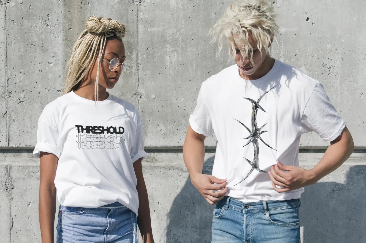 Threshold t-shirts worn — logo and thorn symbol