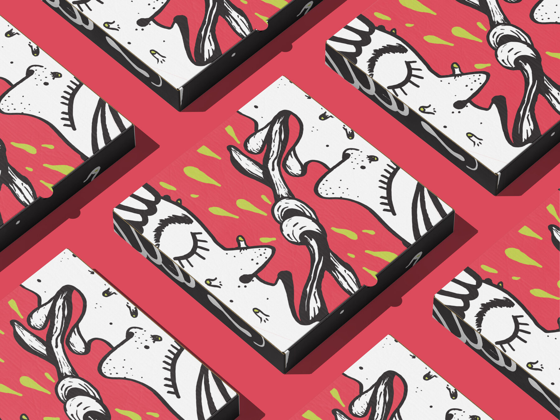 WOW pizza boxes pattern — illustration system on red