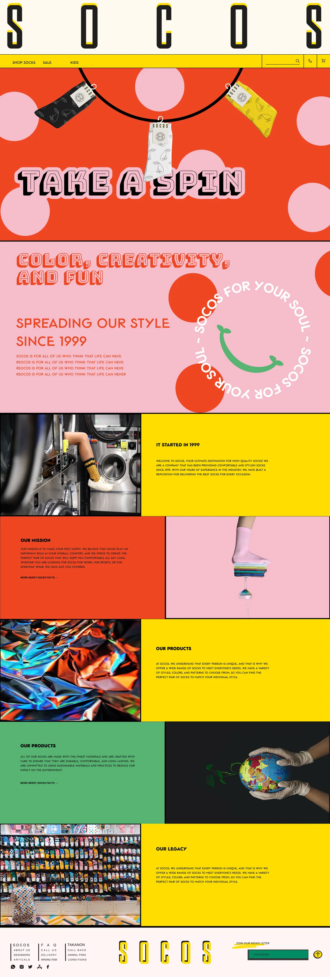 Socos full page design, first layout